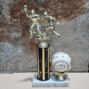 Vintage Baseball Trophy Sports Award Two Baseball Players in Action Marble Base